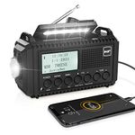 DAB+/DAB/FM Wind up Solar Radio, 5000mAh Digital Radio with LCD Display, Hand Crank, USB Port, Headphone Jack, Flashlight, Reading Lamp, SOS, Radio Mono/Stereo for Camping Hiking-Black