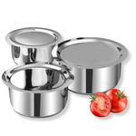 Vinod Stainless Steel 3 pc Tope Set with Capacity of 1.4 litres, 1.8 litres & 2.2 litres with Stainless Steel Lids (Gas Stove and Induction Friendly) - Silver, 24 Months Warranty