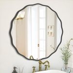 FUWU HOME Black Round Wavy Mirror for Wall Decorative 20 inch Modern Wood Round Mirror Whit Wood Frame Circle Wall Mirror for Bathroom Bedroom Living Room Home House Office Entryway