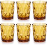 Gala Houseware Diamond Etched Glass Tumblers, Set of 6 with 9oz Volume,Amber, Lead Free and Dishwasher Safe, Perfect for Everyday Use, Dinner Parties, and Décor