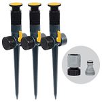 Melnor 65185AMZ Multi-Adjustable Spike Sprinkler, 3-Pack W/Quick Connect Bundle, Flow Through Base, Black, Grey, Yellow