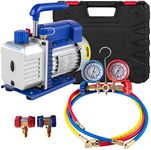 VEVOR Vacuum Pump 4CFM 1/4HP Air Vacuum Pump HVAC A/C Air Refrigerant Rotary Vane Vacuum Pump Single Stage 1 Valve AC Manifold Gauge Set (4CFM 1-Stage)