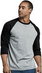 TOP PRO Men's 3/4 Sleeve Casual Raglan Jersey Baseball Tee Shirt (L, BLK/LGR)