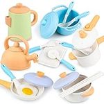 kizplays Kitchen Pretend Toy Role Play Kitchen Accessories Cookware Pot and Pan Set Educational Gift Toy for Kids 16 Pcs for 3 4 5 Years Toddler