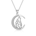 YFN Wolf Pendant Necklace 925 Sterling Silver Crescent Moon Necklace 18" Birthday Day Jewelry for Girlfriend Wife