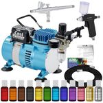 Super Deluxe Master Airbrush Cake Decorating System Kit with 2 Airbrushes and a 12 Color Chefmaster Food Coloring Set, .7 fl ounce