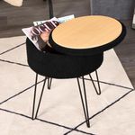 OHS Black Footstool Round Teddy Fleece Boucle, Stool with Storage Hairpin Legs Vanity Chairs Dressing Room Stool Bedroom Living Room Decorative Padded Pouffe Footstools