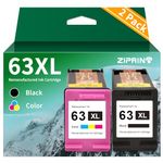 ZIPRINT Remanufactured Ink Cartridge Replacement for HP 63XL 63 XL to use with Officejet 3830 3833 4650 Envy 4520 4512 Deskjet 3630 3632 3634 2130 2132 1112 Printer (1 Black,1 Tri-Color)