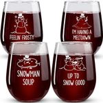 On The Rox Drinks Funny Christmas Wine Glasses - Snowman Holiday Stemless Wine Glass Set of 4 - Wine Holiday Gifts for Her - Christmas Cocktail Glasses and Drinkware - Wine Gift Sets for Christmas