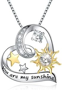 URMWMOO Sun Necklace S925 Sterling Silver Heart Pendant Jewelry Birthday for Best Friend Sister Female Classmates Women, Metal, Cubic Zirconia,