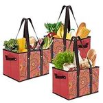 Foraineam 3 Pcs Reusable Grocery Bags Set Durable Heavy Duty Tote Bag Collapsible Grocery Shopping Box Bag with Reinforced Bottom - 15 L