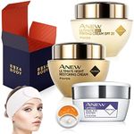 4 Pcs Set - Avon Anew Ultimate Day Cream, Avon Anew Ultimate Night Cream, Avon Anew Eye Lift Dual System Cream Set with Box 4 Body Facial Spa HeadBand Hair Wrap (Ultimate, 4 Pcs)