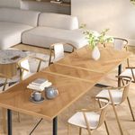 LEVEDE Extendable Dining Table for Large Gatherings, 6-10Seater Wooden Kitchen Table, Modern Metal Legs Dining Room Furniture, Multi-Purpose Desk for Dining, Meeting, Working 150-210 x 90 x 76cm (Oak)