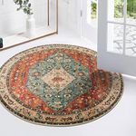 Lahome Boho Tribal Round Rug - 3Ft Small Round Area Rug Soft Bedroom Entryway Foyer Throw Mat Washable Non-Shedding Non-Slip Sofa Nursery Carpet,Rust/Dull Teal