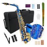 YoungMonic Alto Saxophone E Flat for Adults Students Saxophone Beginner Kit with Mouthpiece Carrying Case Straps 10Reeds (blue)
