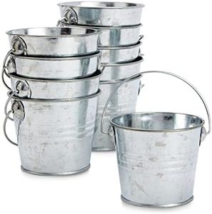 Juvale 10 Pack Small Metal Buckets for Party Favors, Tiny Galvanized Silver Pails for Crafts, Succulents (3.3 x 2.5 x 3 in)