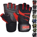 MRX BOXING & FITNESS Weightlifting Gloves with Integrated Wrist Wrap Support Half Finger Body Building Gym Glove Red Small