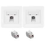 kwmobile Cat6a RJ45 Wall Plate Set - Set of 2x Keystone Jack and 2x 1 Port Ethernet Wall Plate, RJ45 Connector Jacks, Shielded Keystone Jacks