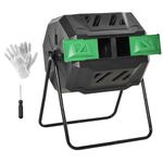 Outsunny 160L Tumbling Compost Bin Outdoor Dual Chamber 360° Rotating Composter, Garden Compost Bin w/Sliding Doors & Solid Steel Frame, Black