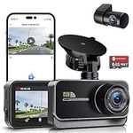 Dash Cam Front and Rear,4K+1080P WiFi Dual Dash Camera for Cars with App, 3" IPS Dual Dashboard Camera Recorder,Night Vision,24H/7 Parking Mode, Loop Recording,170° Wide Angle,Free 64GB SD Card