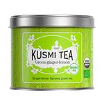 KUSMI TEA, Green Ginger-Lemon - Loose Leaf Tea Tin - Ginger-Lemon flavoured Green Tea (Organic Tea), 100g