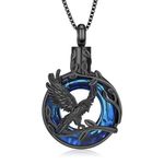 XSMZB Eagle Cremation Jewelry for Ashes Circle of Life Urn Necklace Keepsake Stainless Steel Crystal Memorial Pendant Human Pets Ash Holder Gift for Women Men (Black-Blue)