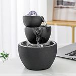 Ceramic Tabletop desktop Fountain with Ball for Indoor Table Desk Office Home Decoration (Black)