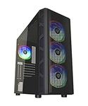 Apevia Guardian-M-BK Guardian Mid Tower Gaming Case with 1 x Tempered Glass Panel, 1 x Mesh Front Panel, 2 x Vertical Graphics Card PCI Slots, Top USB3.0/USB2.0/Audio Ports, 4 x RGB Fans, Black Frame