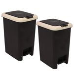 Heart Home Pack of 2 Spring Lock Dustbin for Kitchen & Home with Pedal | 7 Ltr Dust Bin & Waste Box for Bedroom/Office Toilet | Under Sink Garbage Holder | Brown & Cream
