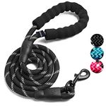 ADOGO® Rope Dog Lead with Soft Padded Handle and Reflective Threads Nylon Durable Dog Leash Safety 5FT Mountain Climbing Rope Twist Dog Lead For Small Medium Large Dogs (Black)