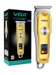 VGR V-290 Professional Hair Trimmer for Men | Precision T-Blade, Turbo Mode | 120 Min Runtime & LED Display | USB Type-C Charging with Corded & Cordless Use - Gold