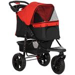 PawHut Dog Pram Dog Stroller Pet Stroller, 3 Wheels Dog Pushchair with Brake, for Small Miniature Dogs, Cats, Red