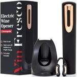 Rechargeable Electric Wine Bottle Opener - Charging Base and Foil Cutter Included with Automatic Wine Opener - Electric Corkscrew for Easy Cork Removal - Best Gift for Wine Lover (Black & Rose Gold)