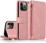 GoshukunTech for iPhone 14 Pro Case,for iPhone 14 Pro Wallet Case[ 8 Card Slots & 1 Zipper Coin Purse] Leather Wallet Flip Cover with Wrist Starp for iPhone 14 Pro-Pink