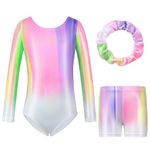 Hovershoes Gymnastics Leotards for Girls Long Sleeve/Sleeveless Sparkle Ballet Dance Athletic Leotard Biketard with Shorts Set Gymnastics Practice Bodysuit Outfits