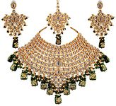 Lucky Jewellery Green Bridal Dulhan Wedding & Engagement Necklace set With Mang Tikka Combo Jewellery Set Uncut Kundan Choker Necklace Set For Girl's & Women