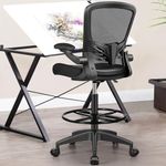 MINLOVE Drafting Office Chair, Ergonomic Tall Office Chair with Flip-up Armrests Executive Ergonomic Computer Standing Desk Chair with Lumbar Support and Adjustable Footrest(Black)