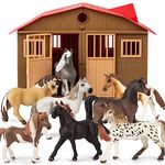 8 in 1 Horse Toy Set for Girl Age 6-12, 8 Pcs Realistic 6 inch Plastic Horse Figure with Horse Stable, Horse Toy Figurine Farm Animal Gift for Boy Toddler Kid Horse Birthday Party Decoration Supplies