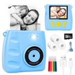 Kids Camera Instant Print - 2.4" 1080P Instant Camera for Kids with 32G Card &3 Rolls Print Photo Paper, Kids Digital Camera,Christmas Birthday Toys Gifts for Boys Girls Age 3-12 (Blue)