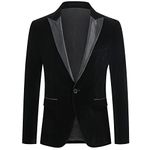 Allthemen Mens Suits Blazer Slim Fit Velvet One Button Suit Tuxedo Jacket Black L