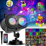 Christmas Halloween Projector Lights Outdoor, COOLWUFAN 2-in-1 Moving Patterns Landscape Lights, 30 HD Effects ( 3D Ocean Wave & Patterns) Projection Light for Xmas Halloween Party Garden Decorations