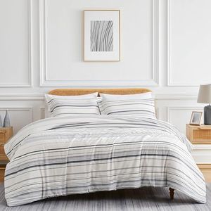 Southshore Fine Living, Inc. 3-Piece King Size Comforter Set, Down Alternative Grey Striped Comforter with Matching Shams, Coverlet Bedspread for California/King Bed, Coastal Stripes Grey