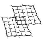 Motorcycle Cargo Net, 2Pack 15.7"x15.7", Heavy Duty Bungee Net Stretches to 31.5"x31.5", Gear Helmet Luggage Thicken Netting with 2"x2" Small Mesh & 6 Adjustable Metal Hooks for Motorcycle, Bike, ATV