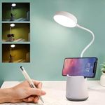 Gesto Rechargeable Battery Operated Desk Lamp – 3 Color Changing Led Light Study Lamp for Students, Night Light for Study Room | Work from Home Portable Reading Light with Mobile Holder & Pen Holder