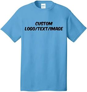 INK STITCH Unisex PC54 Custom Design Your Own Cotton Short Sleeve Tshirts - Aquatic Blue (3XL)