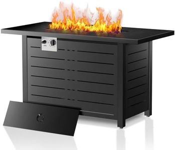 Electactic 43 Inch Propane Fire Pit Table, 3-in-1 Multi-Use 50,000 BTU Square Gas Fire Pit with Lid & Blue Glass Stones, Steel Tabletop, Adjustable Flame, for Patio, Backyard, Deck, Outdoor Gatherings