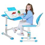 NUCARTURE Adjustable Kids Study Table with Chair Set 4to10 Years Drawing Reading Children Study Desk Table with Drawers Kids Studying Table with Book Pen Holder(Blue, with Inclined)