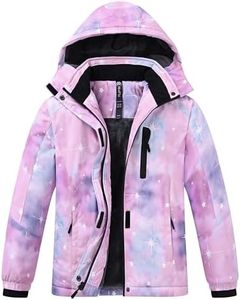 MoFiz Girls Ski Jacket Fleece Lined Winter Coat Outdoor Snow Ski Coats Snowboard Winter Jackets with Hood Purple Print M