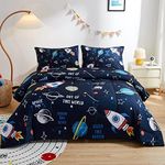 beeweed 3 Piece Kid Comforter Set Queen Size, Space Rocket Bedding Set for Teen Boys Girls