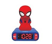 LEXIBOOK Digital Alarm Night Light Snooze and Marvel Spider Man Superheroes Sound Effects-Boys Clock-Luminous Spiderman, Blue Colour